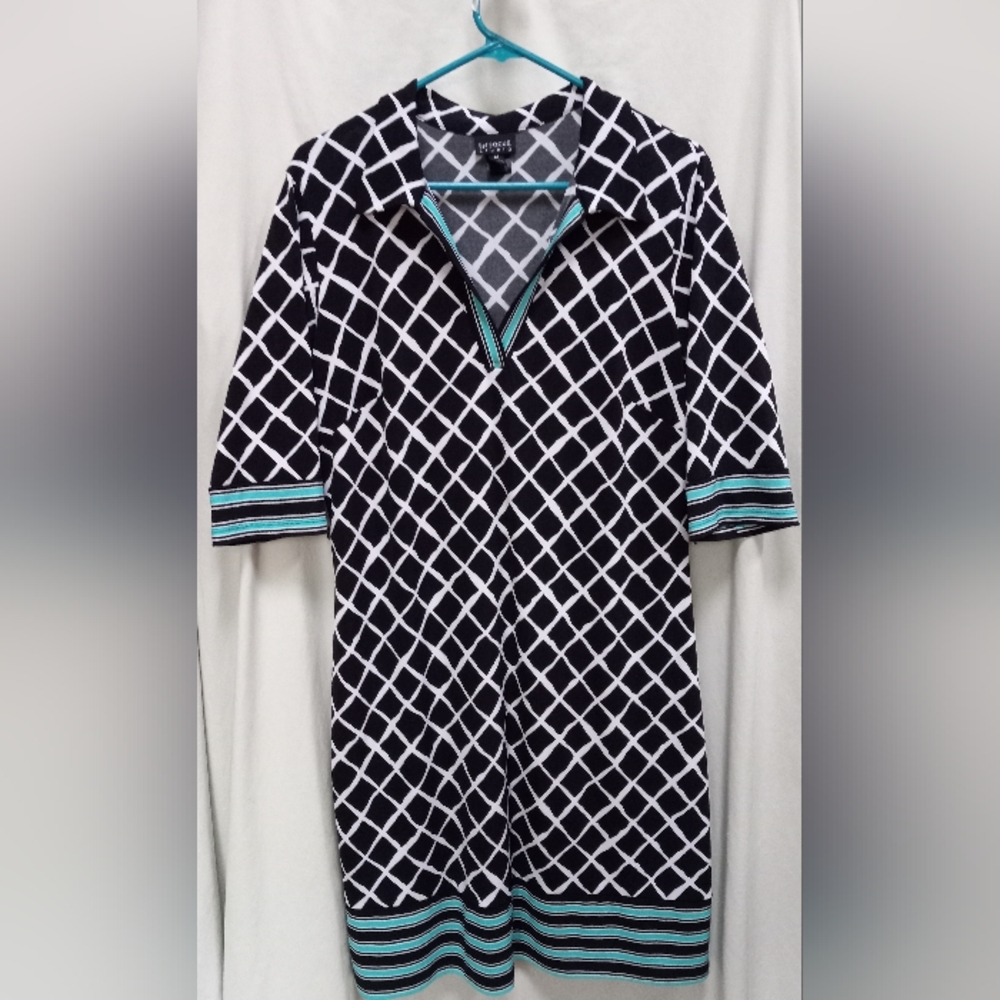 En Focus Studio black/white/turquoise work/office dress size 14 (T-243)